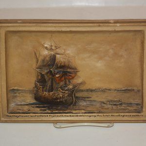 Nautical Mayflower Ship Plaque Chalkwear ENGLAND rare Vintage 3 Dimensional